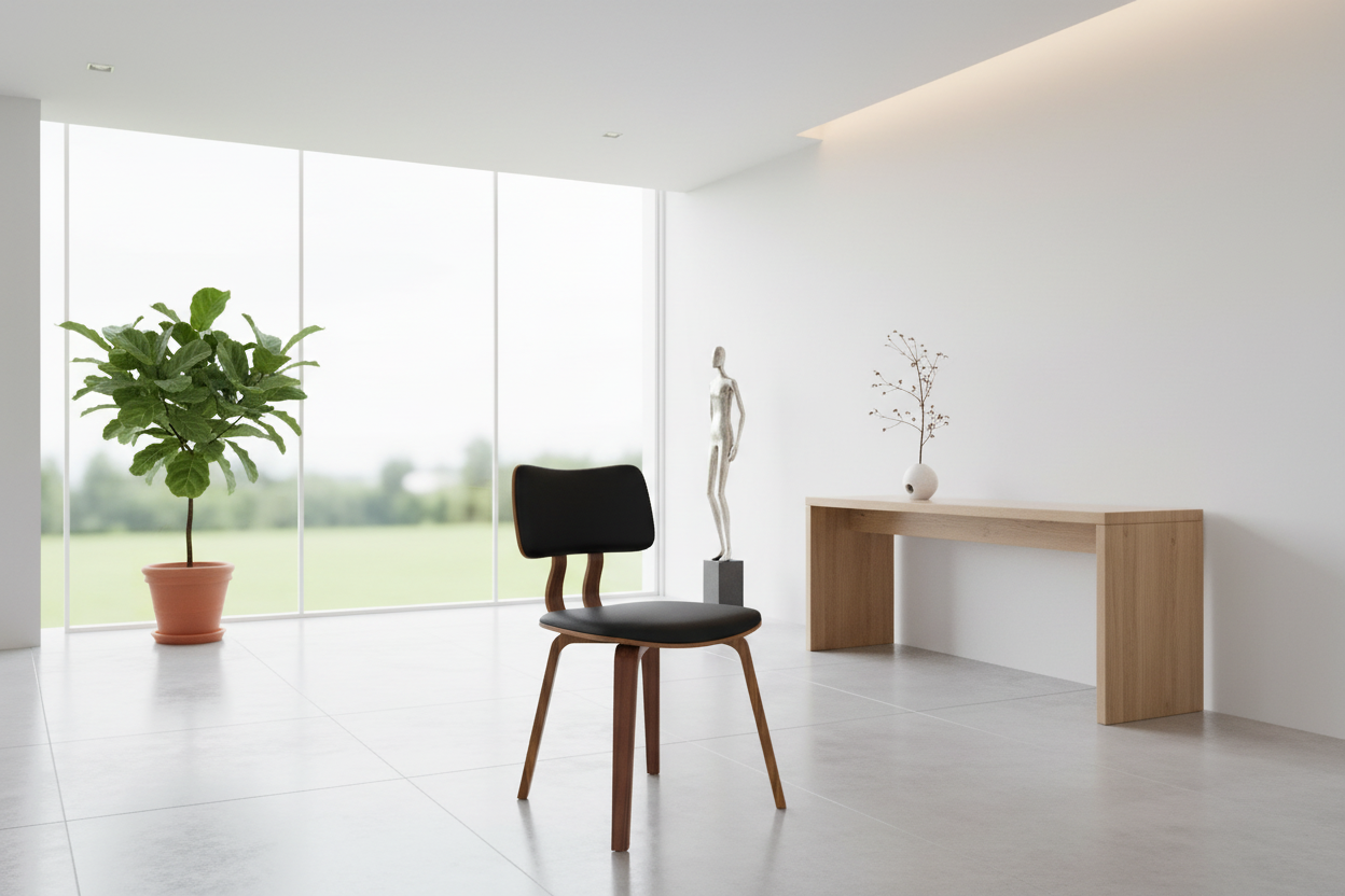 Zuni Dining Chair in Black Faux Leather and Walnut