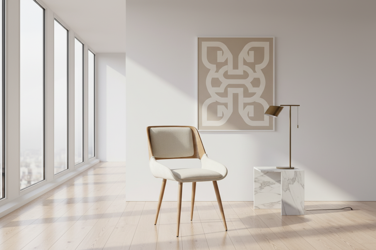 Hudson Dining Chair in Grey Fabric and Walnut Metal and Wood