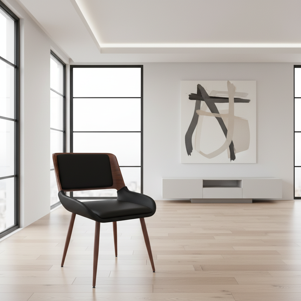 Hudson Dining Chair in Grey Fabric and Walnut Metal and Wood