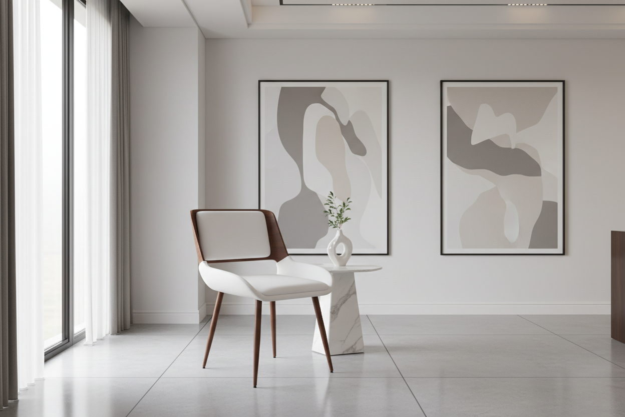Hudson Dining Chair in Grey Fabric and Walnut Metal and Wood