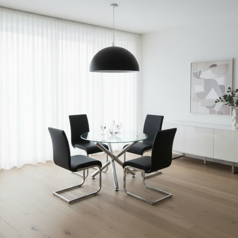 Solara/Maxim 5pc Dining Set in Chrome with Black Chair