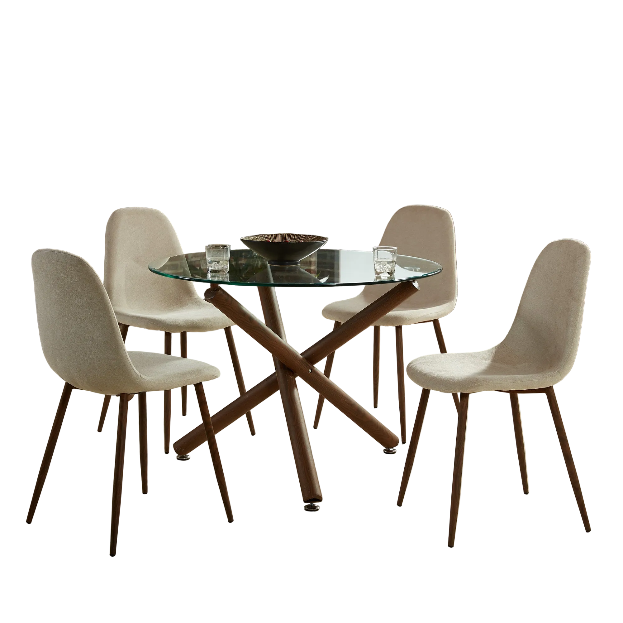 Rocca/Lyna 5pc Dining Set in Walnut with Beige Chair