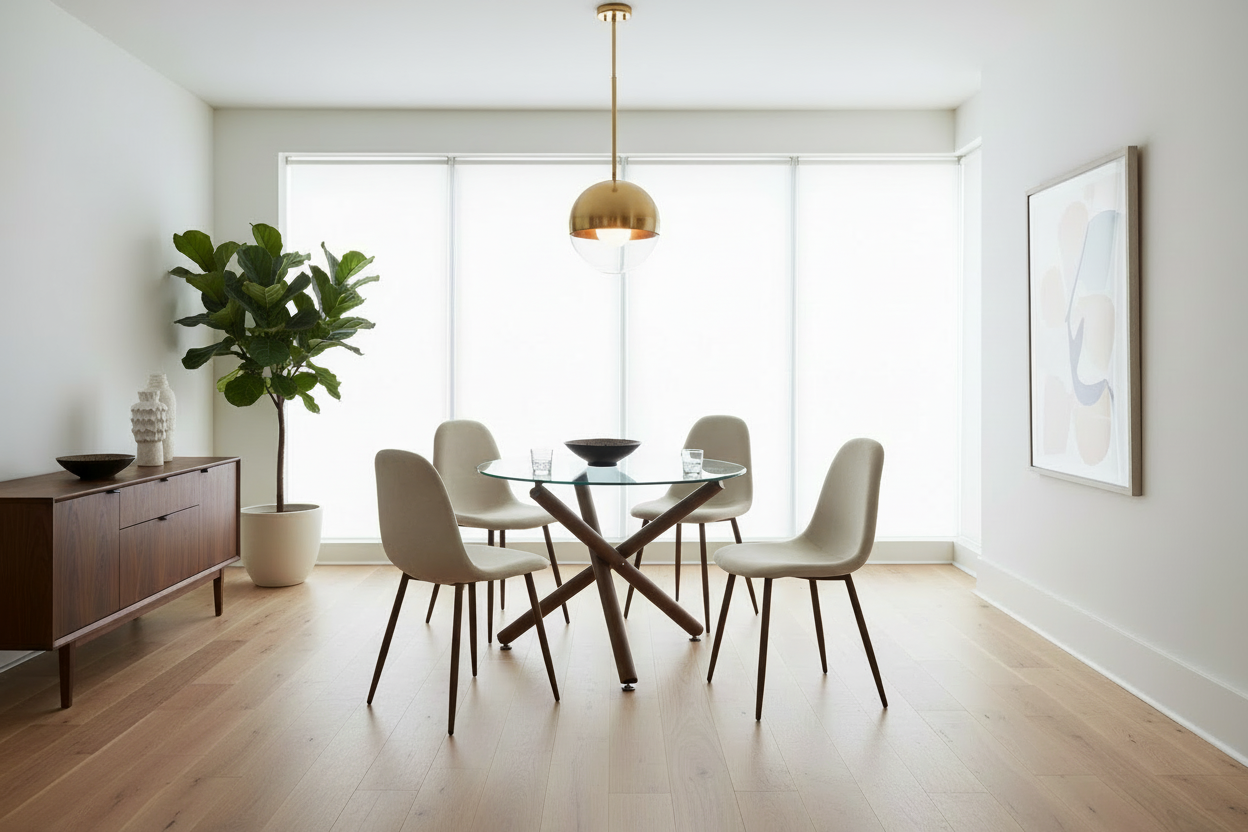 Rocca/Lyna 5pc Dining Set in Walnut with Beige Chair