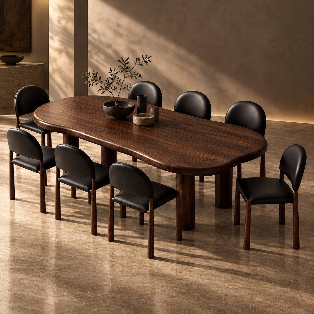 Ensemble de salle à manger Zaloa et Auggie 9 pièces - Table en noyer et chaises noires