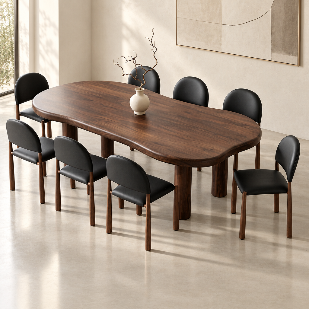 Ensemble de salle à manger Zaloa et Auggie 9 pièces - Table en noyer et chaises noires