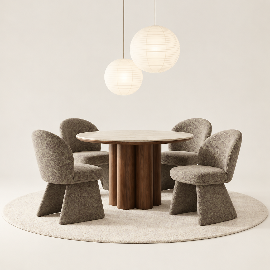 Seaton and Noelle 5pc Dining Set - Walnut and Travertine Table and Brown Chairs