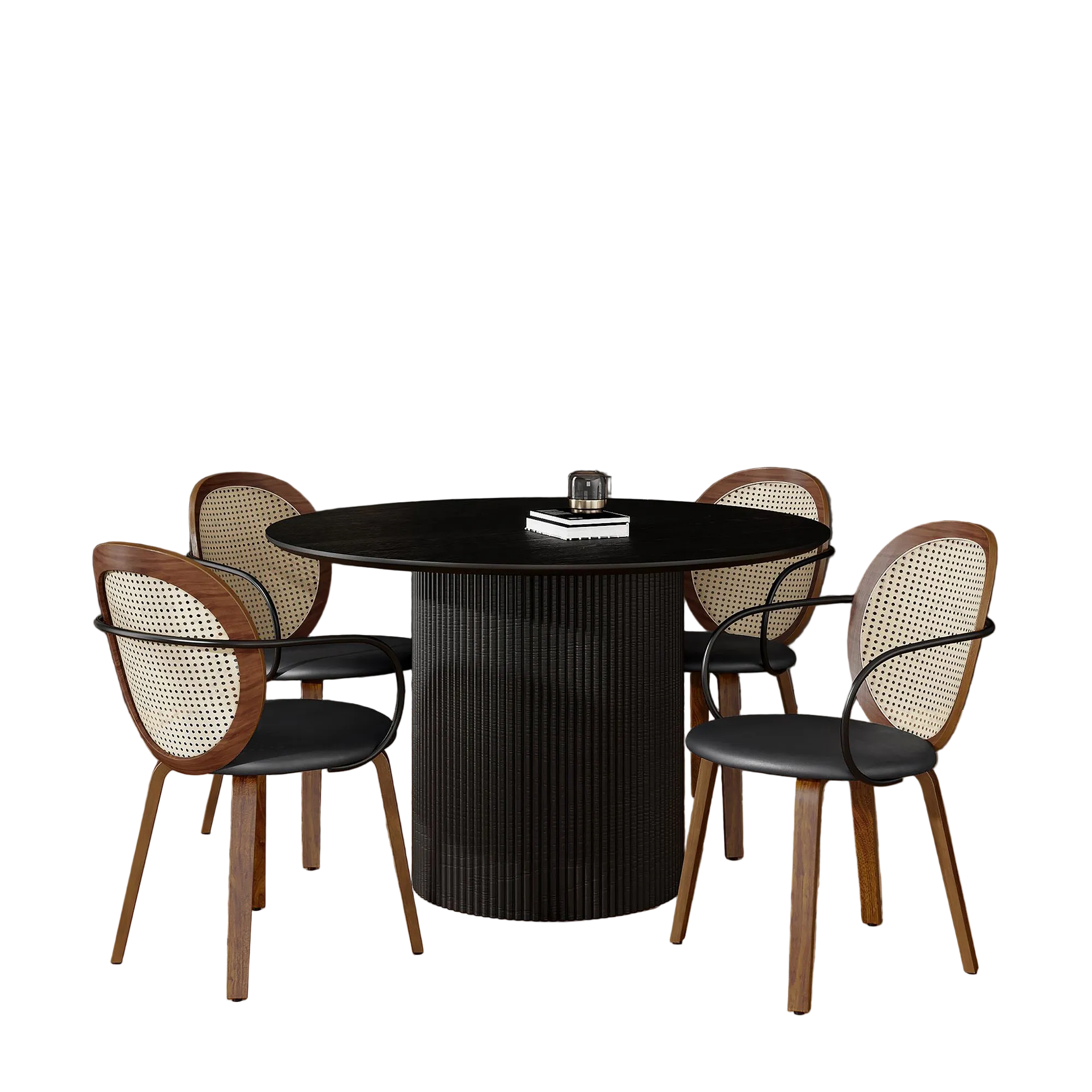 Ensemble de salle à manger 5 pièces Tovas/Orias - Table ronde noire avec chaise en noyer