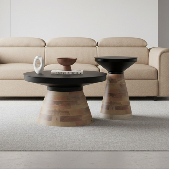 Ensemble de 2 tables basses Boden en noir et noyer