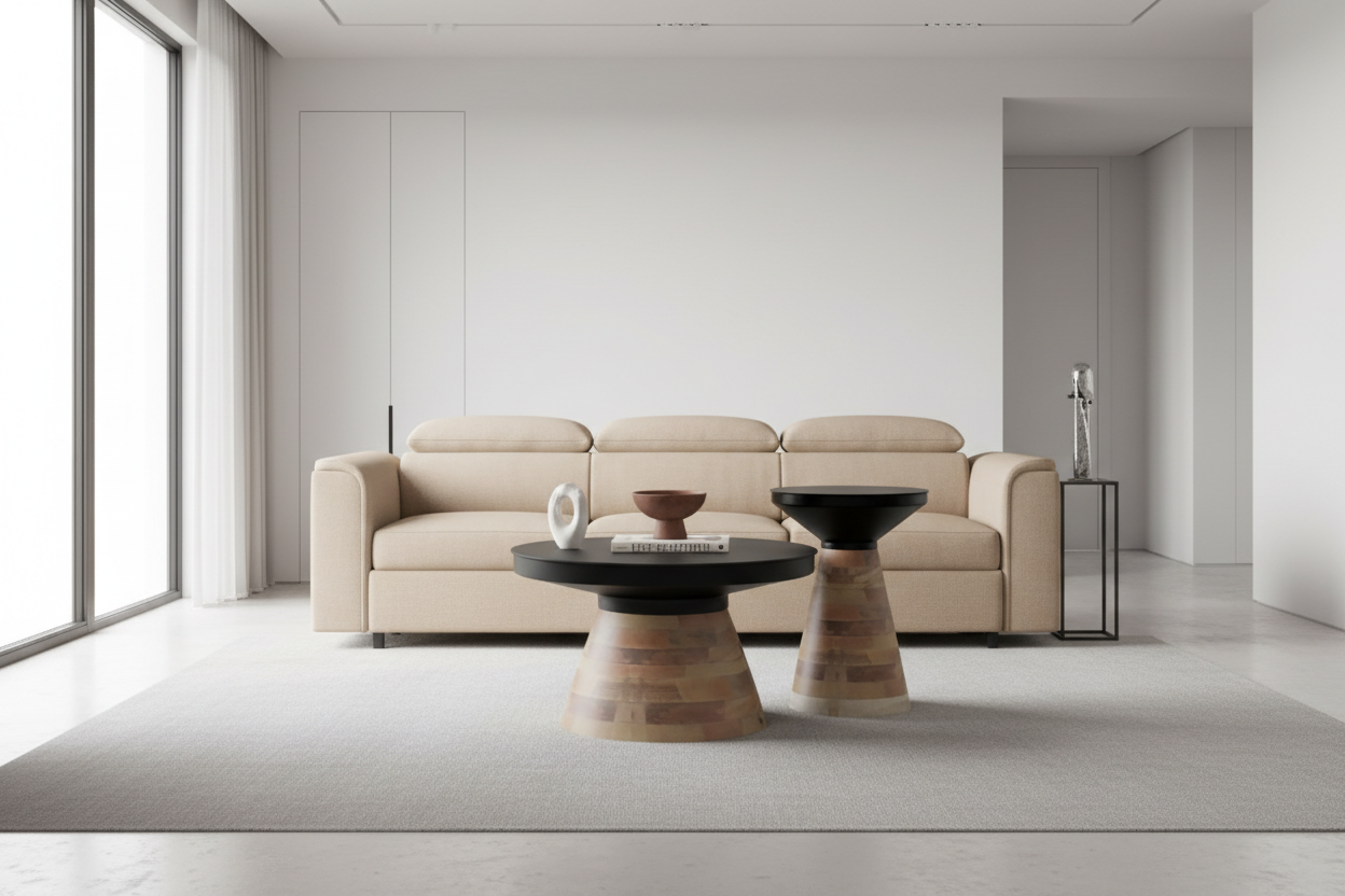 Ensemble de 2 tables basses Boden en noir et noyer