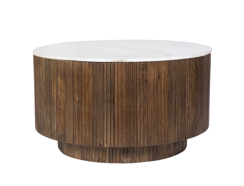 Table basse ronde Reyna avec rangement en noyer et blanc