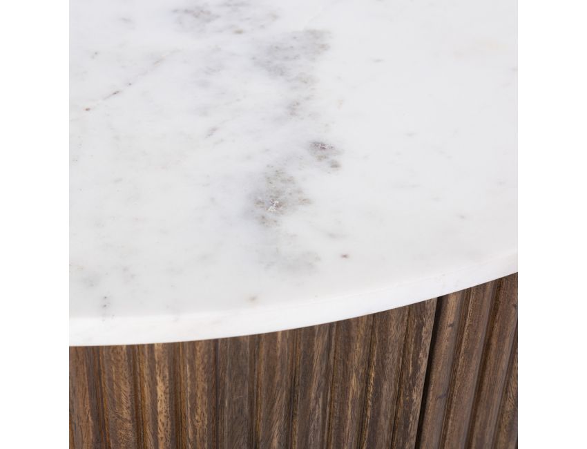 Table basse ronde Reyna avec rangement en noyer et blanc