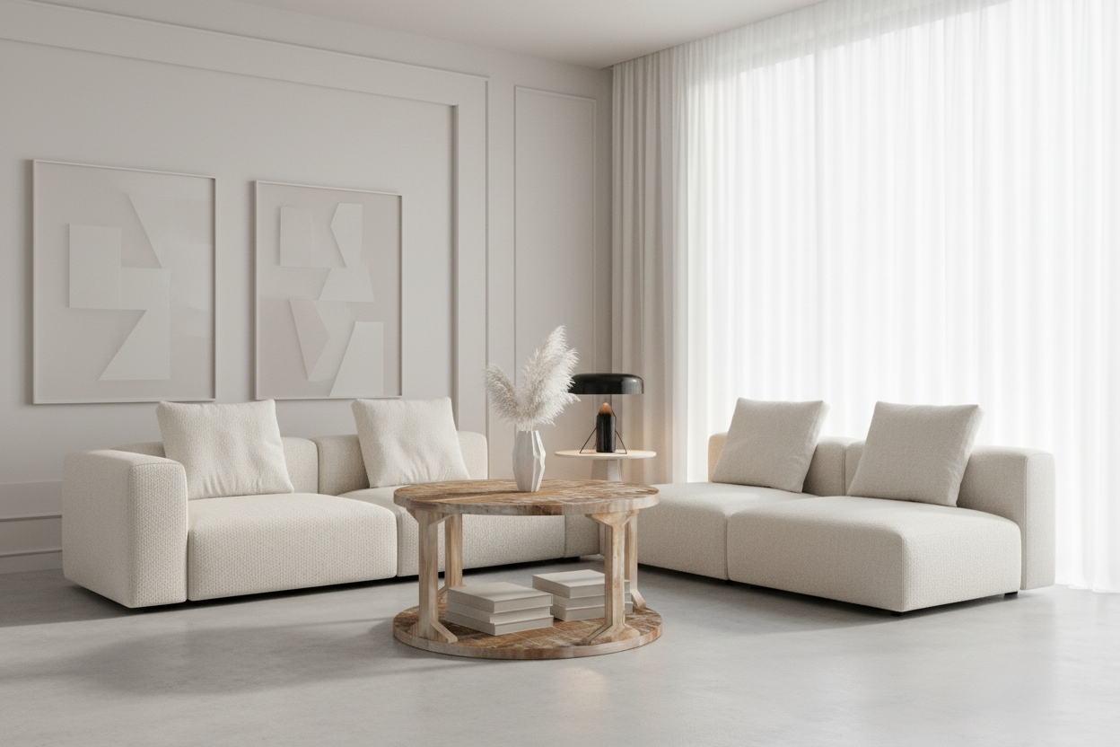 Table basse ronde Avni en finition vieillie