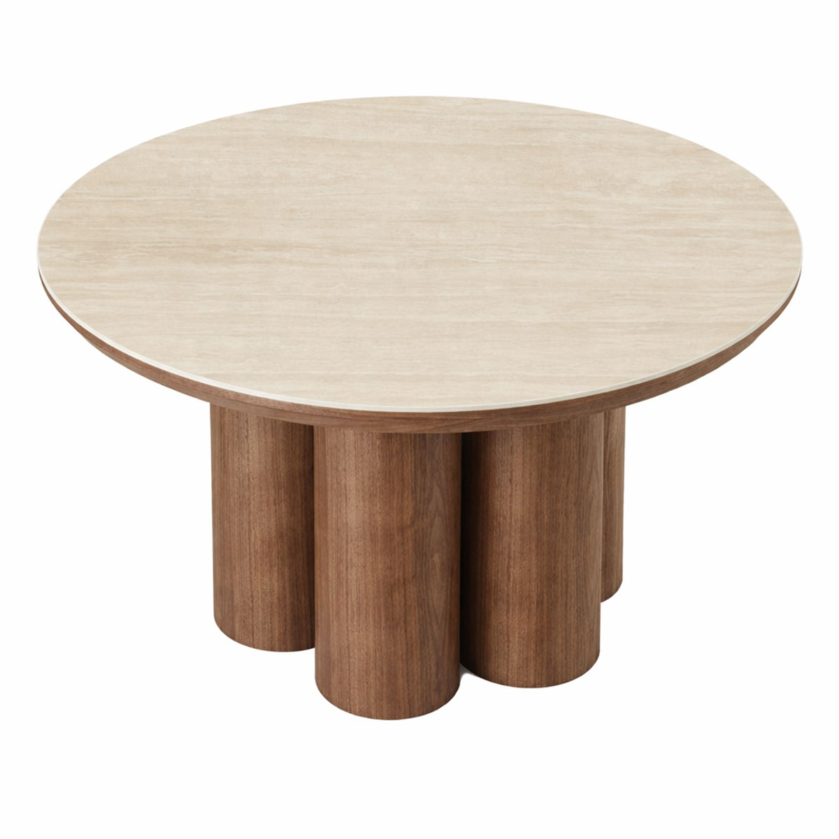 Seaton Round Coffee Table in Walnut and Travertine