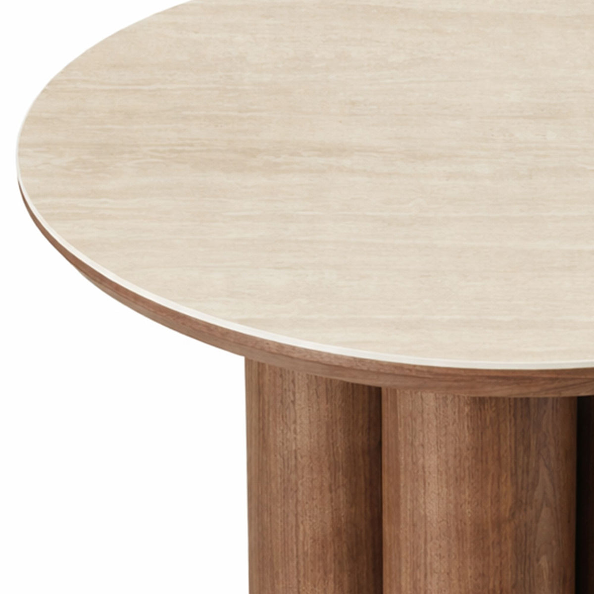 Seaton Round Coffee Table in Walnut and Travertine