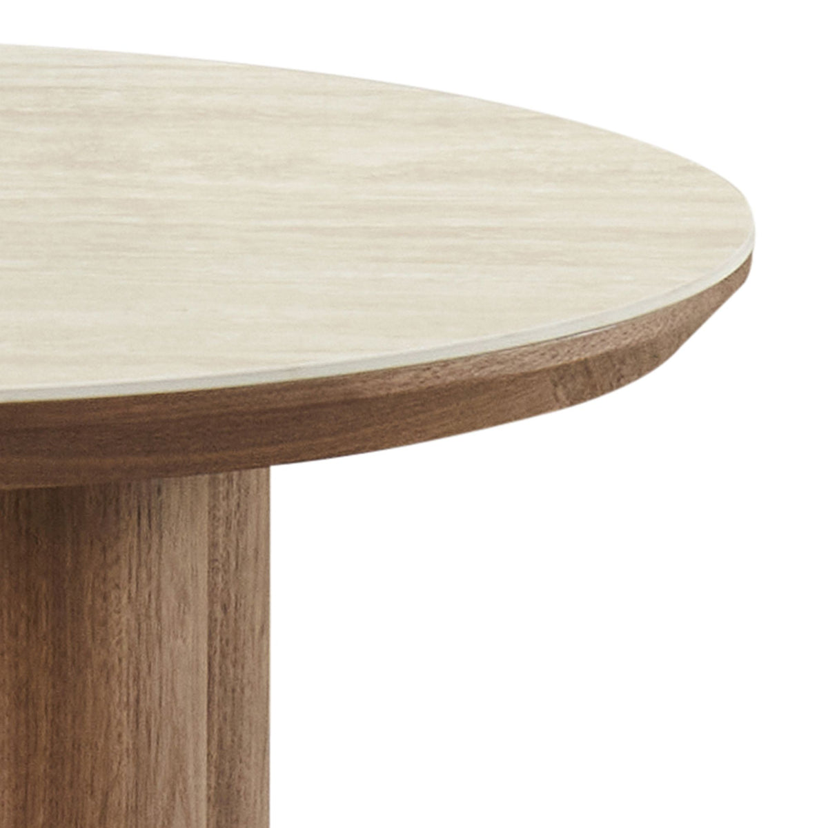 Seaton Round Coffee Table in Walnut and Travertine