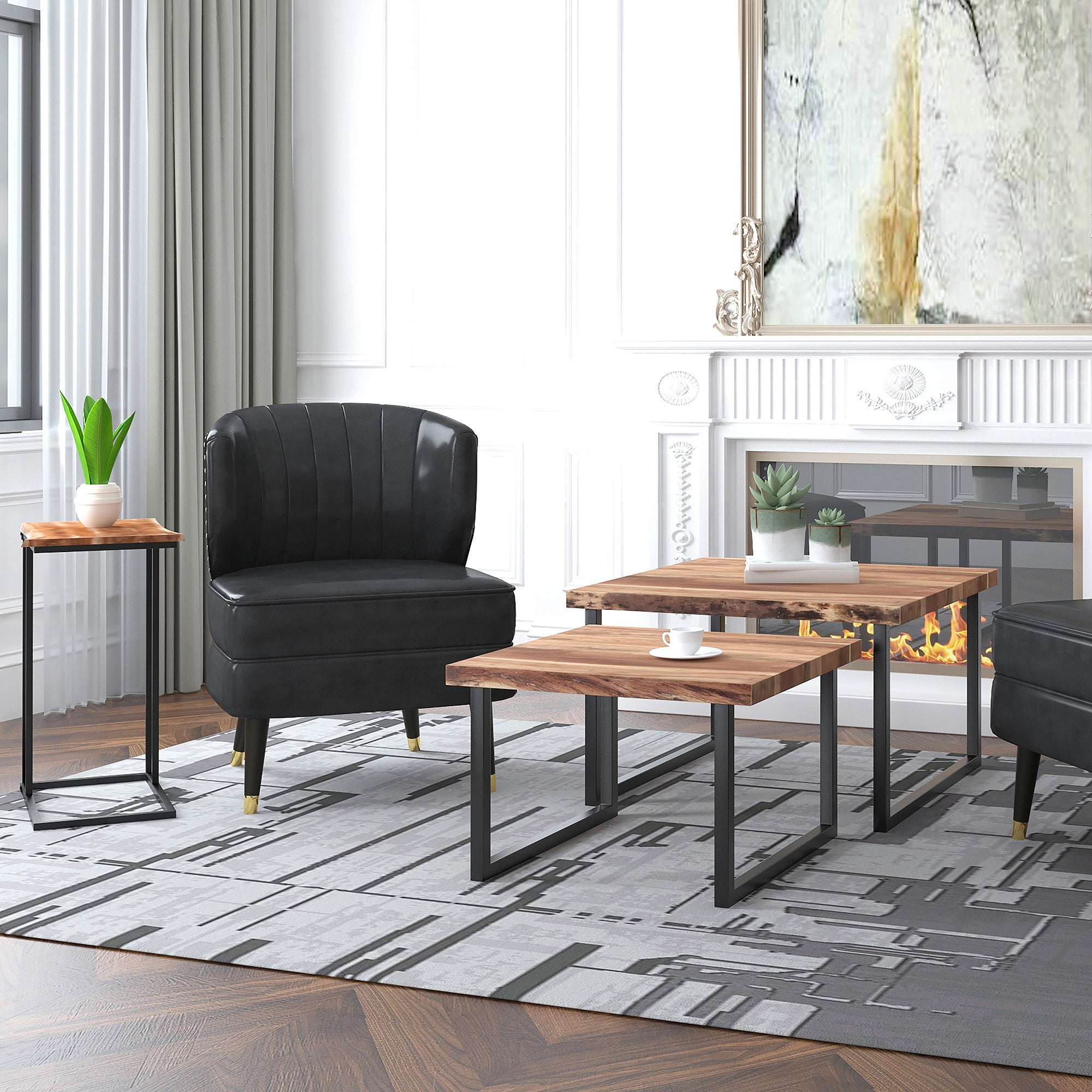 Ensemble de 2 tables basses Jivin en naturel et noir