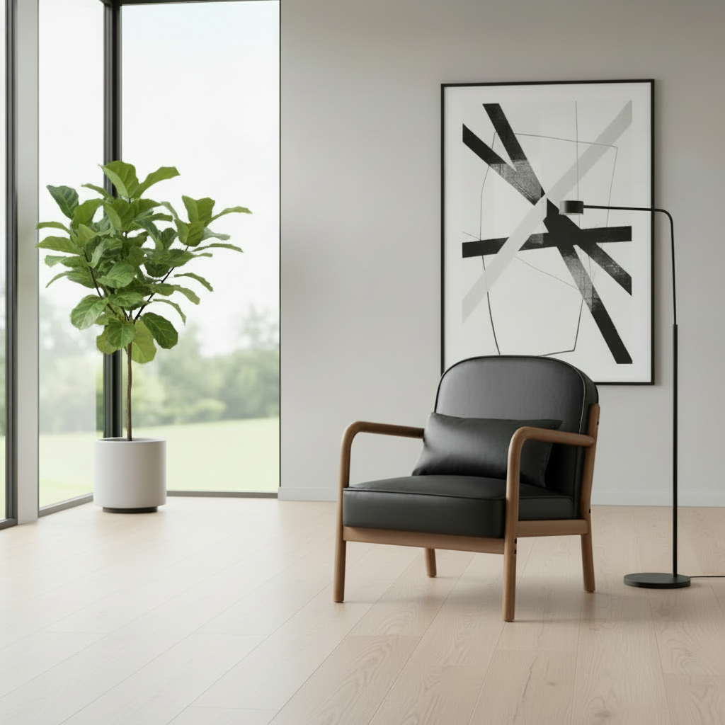 Fani Accent Chair, Fabric in White Boucle and Walnut