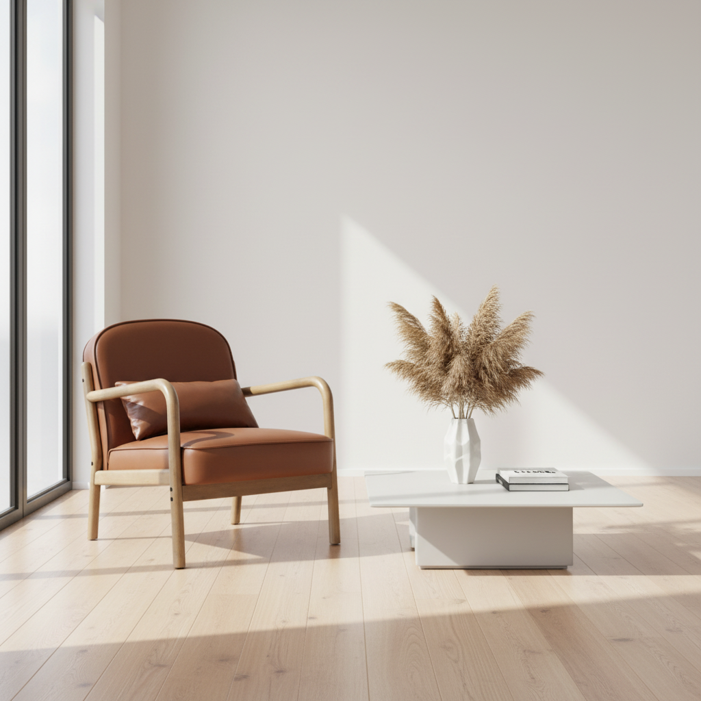 Fani Accent Chair, Fabric in White Boucle and Walnut