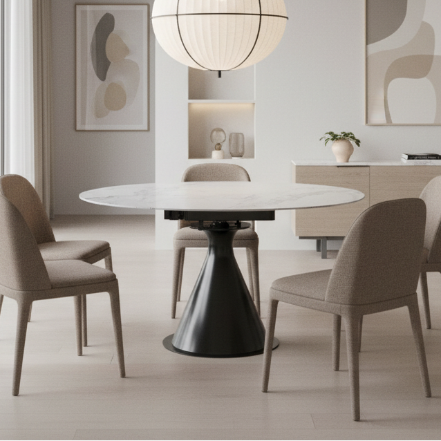 Calisto Round Pedestal Dining Table w/Extension