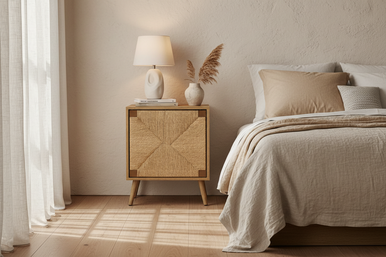 ACCENT TABLE - 23"H / LIGHT WALNUT / SEAGRASS END TABLE