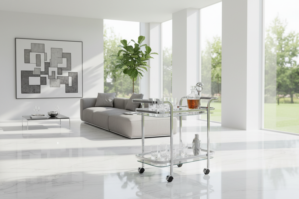 Chariot de bar Zedd à 2 niveaux en chrome