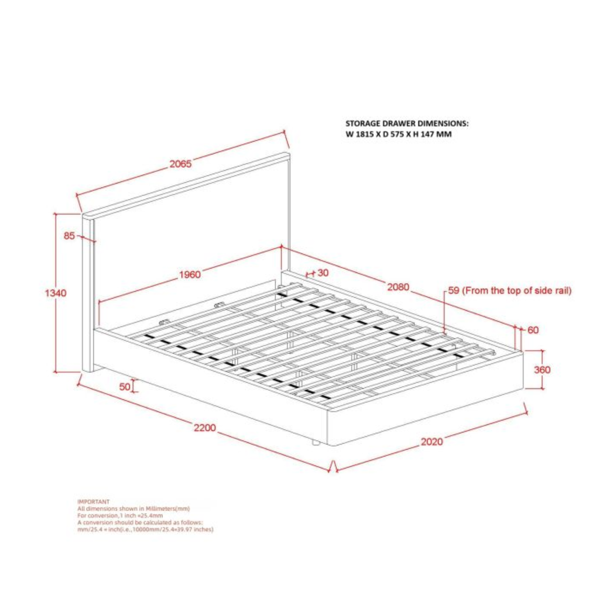 Lit plateforme King Andover 78" avec tiroir, couleur avoine