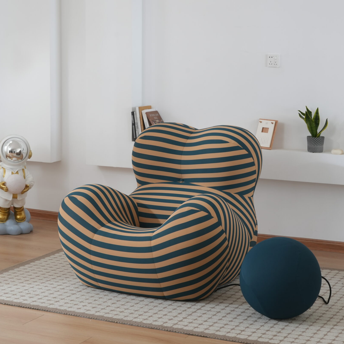 Unique Modern Stripe Accent Chair Sofa with Ottoman