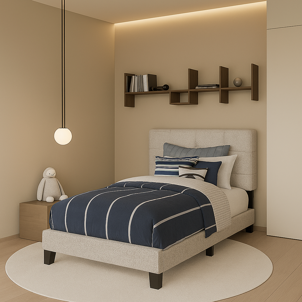 LIT - TAILLE SIMPLE / TISSU BOUCLE GRIS CLAIR 