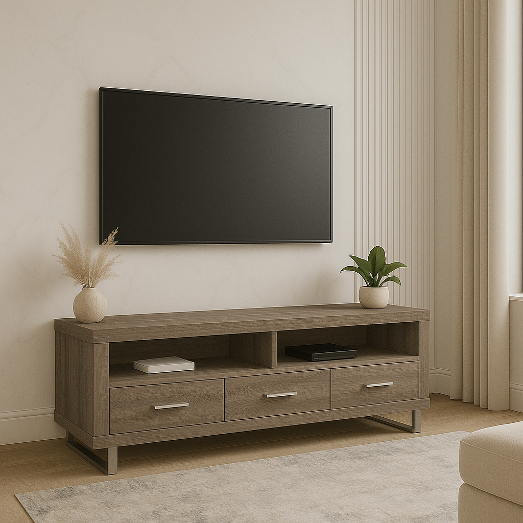 MEUBLE TV - 48" L / TAUPE FONCÉ AVEC 3 TIROIRS