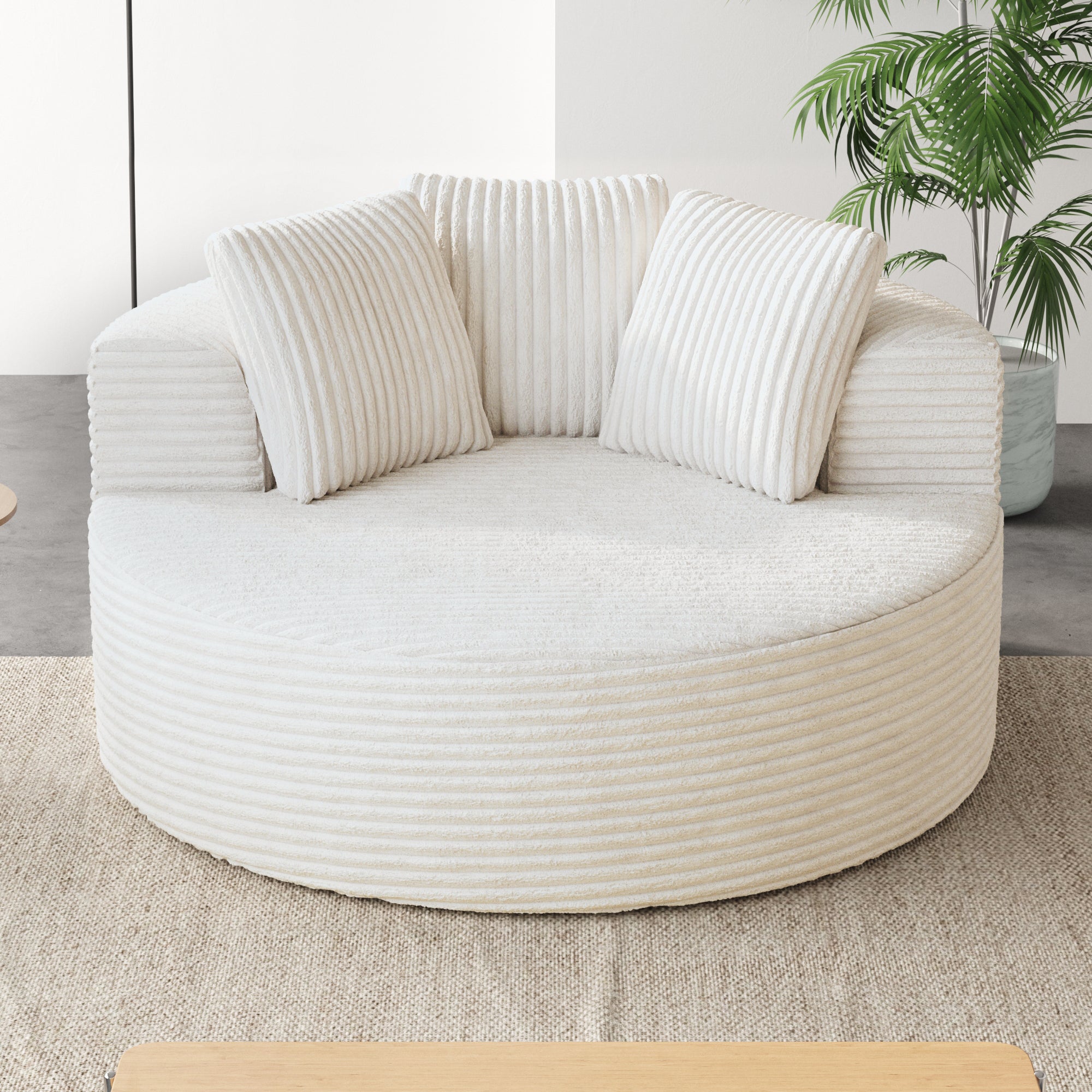 Round lazy sofa – Plush Upholstered Single Sofa with Pillows