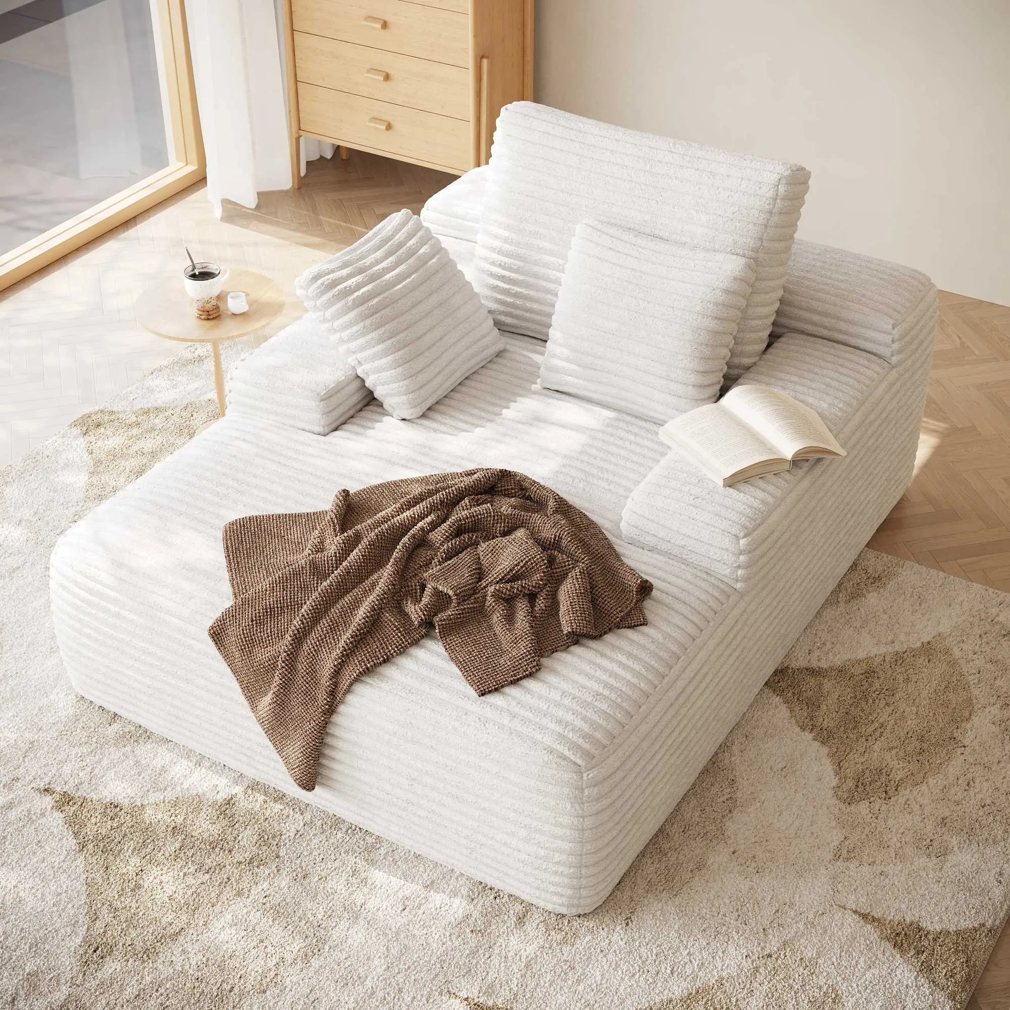 Modular Corduroy Lazy Sofa - Convertible Single Chaise Lounge with Pillows