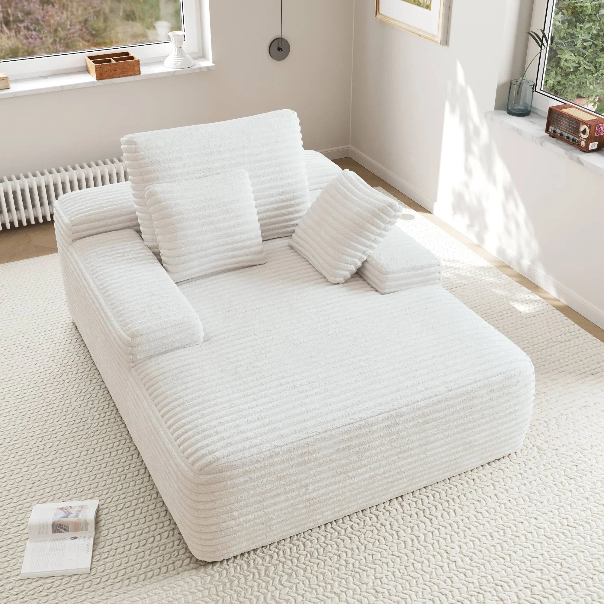 Modular Corduroy Lazy Sofa - Convertible Single Chaise Lounge with Pillows