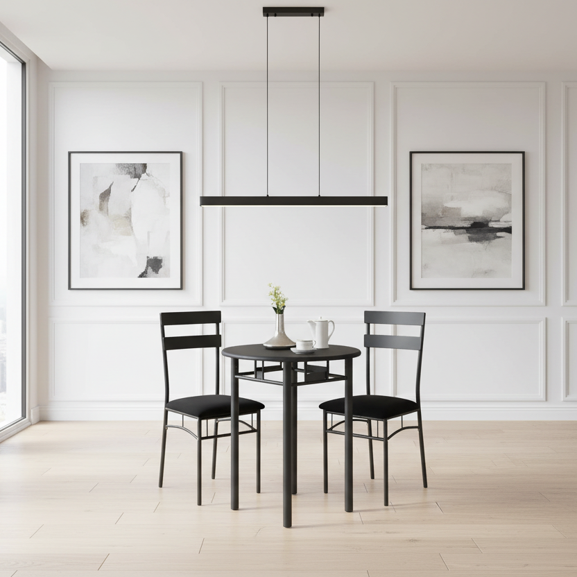 DINING SET - 3PCS SET / BLACK / SILVER METAL