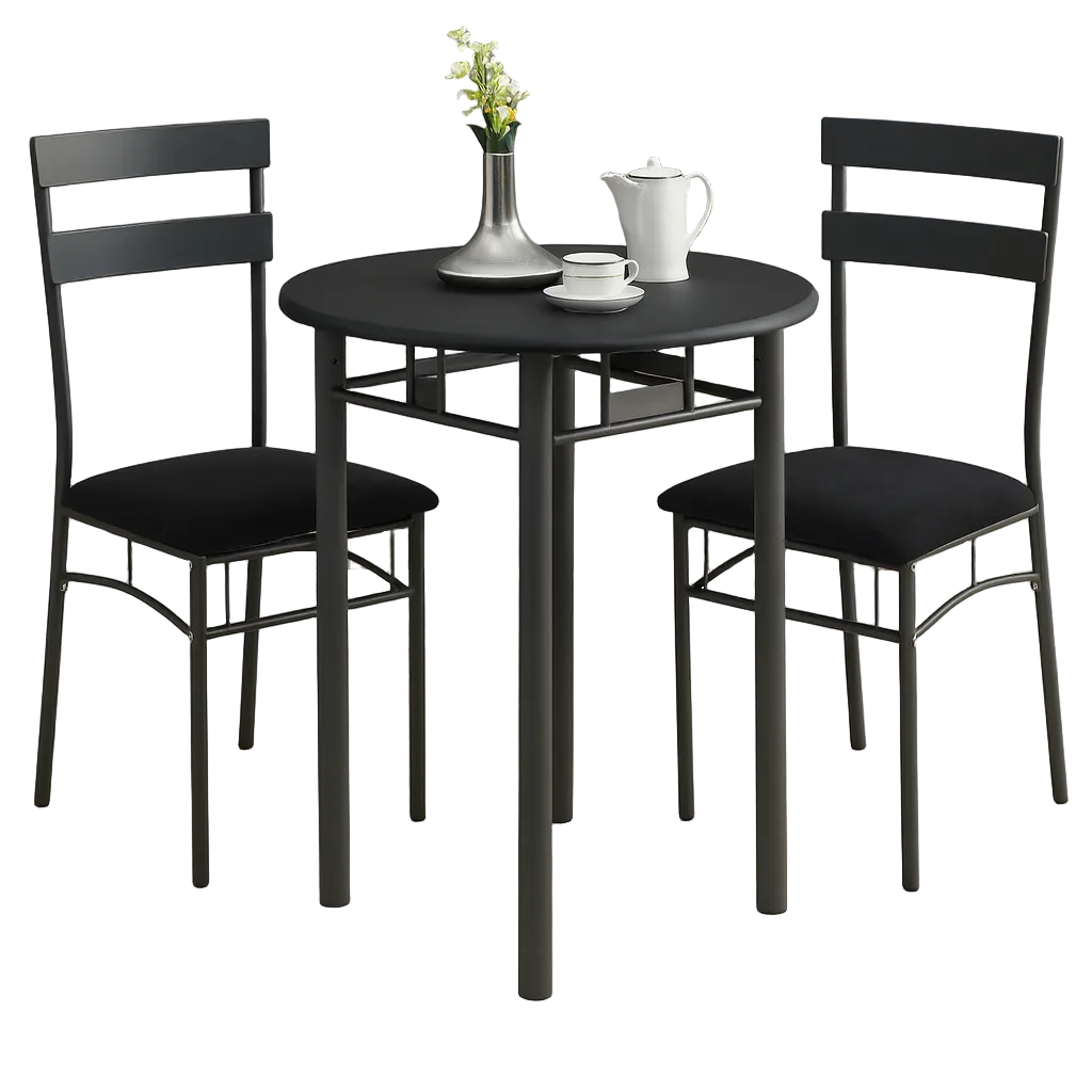 DINING SET - 3PCS SET / BLACK / SILVER METAL