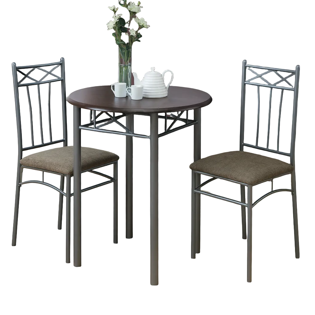 DINING SET - 3PCS SET / ESPRESSO / SILVER METAL