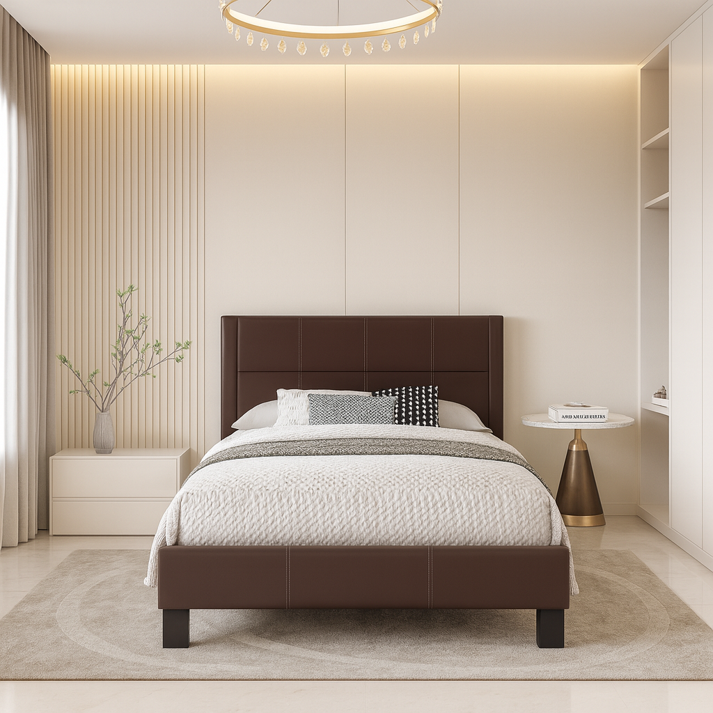 Lit IF 5352 Espresso PU avec coutures contrastées