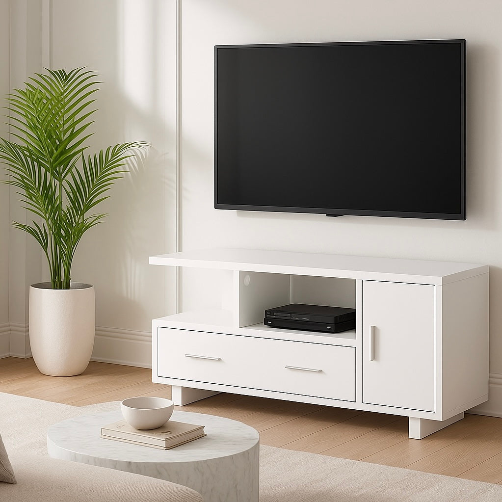 TV STAND - 48"L / WHITE WITH STORAGE