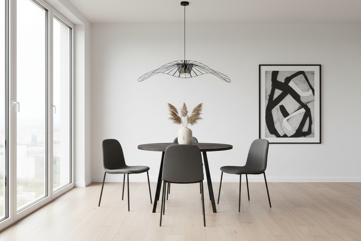 TABLE À MANGER - 48" DE DIAMÈTRE / BOIS RÉCUPÉRÉ GRIS / MÉTAL NOIR