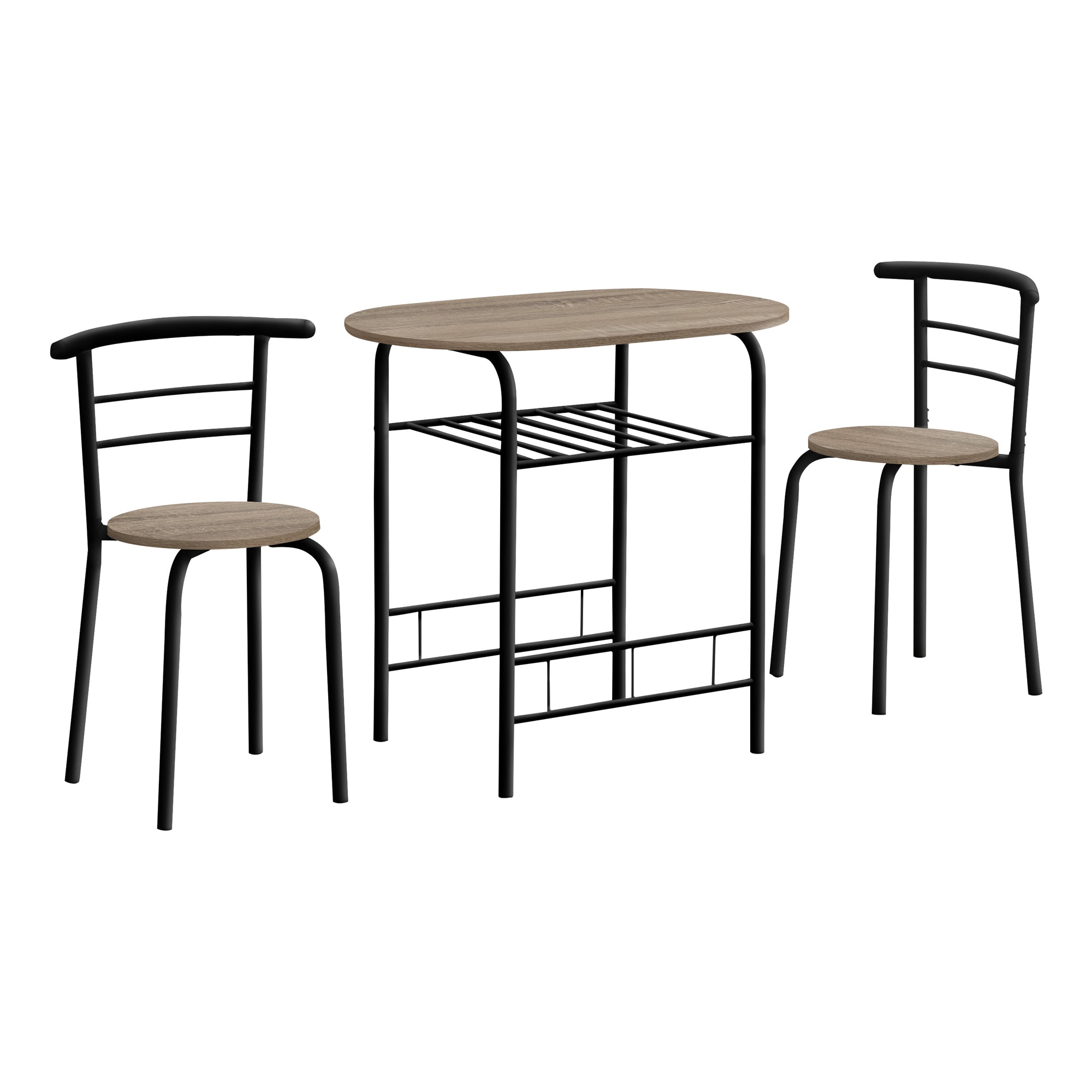 DINING SET - 3PCS SET / NATURAL TOP / WHITE METAL