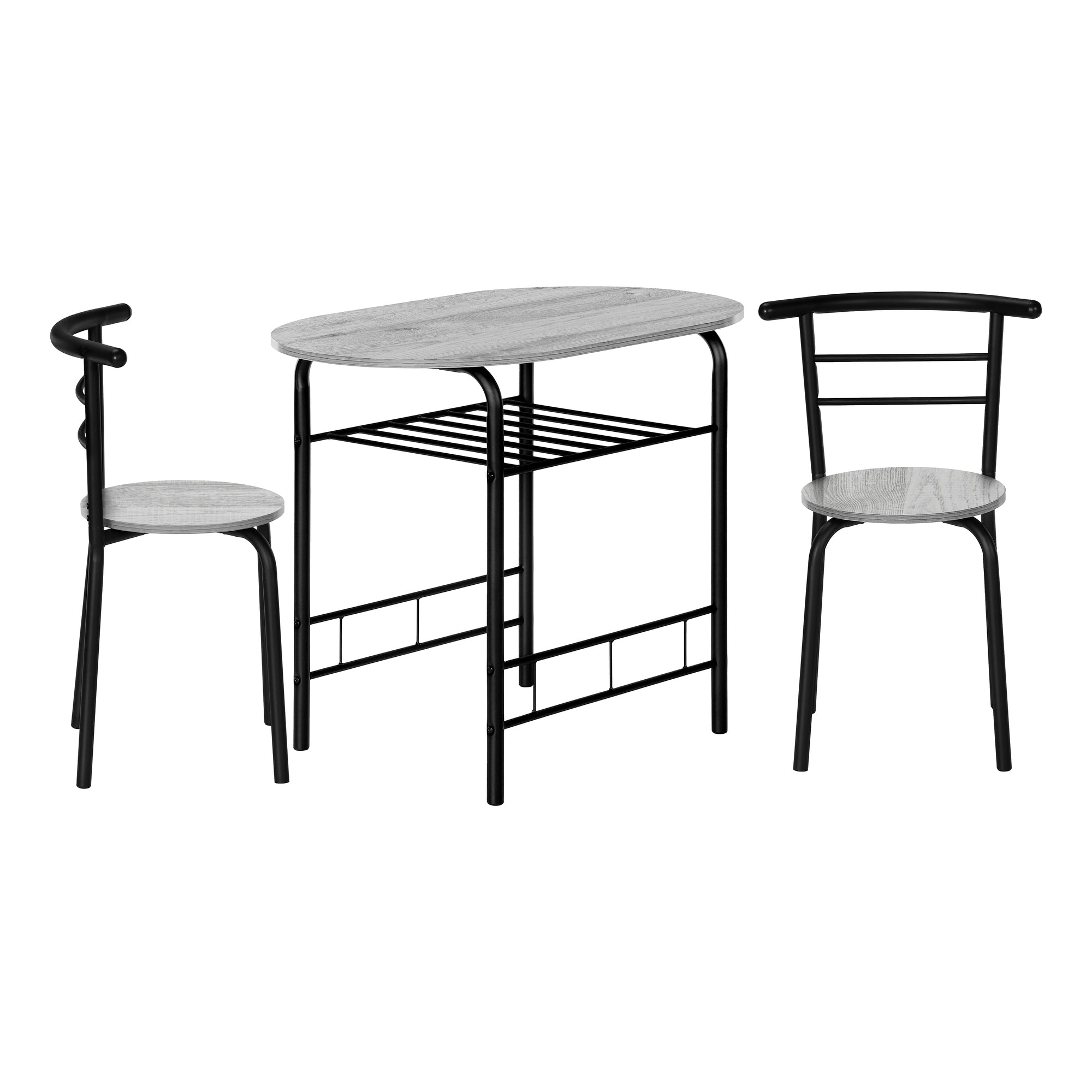 DINING SET - 3PCS SET / NATURAL TOP / WHITE METAL