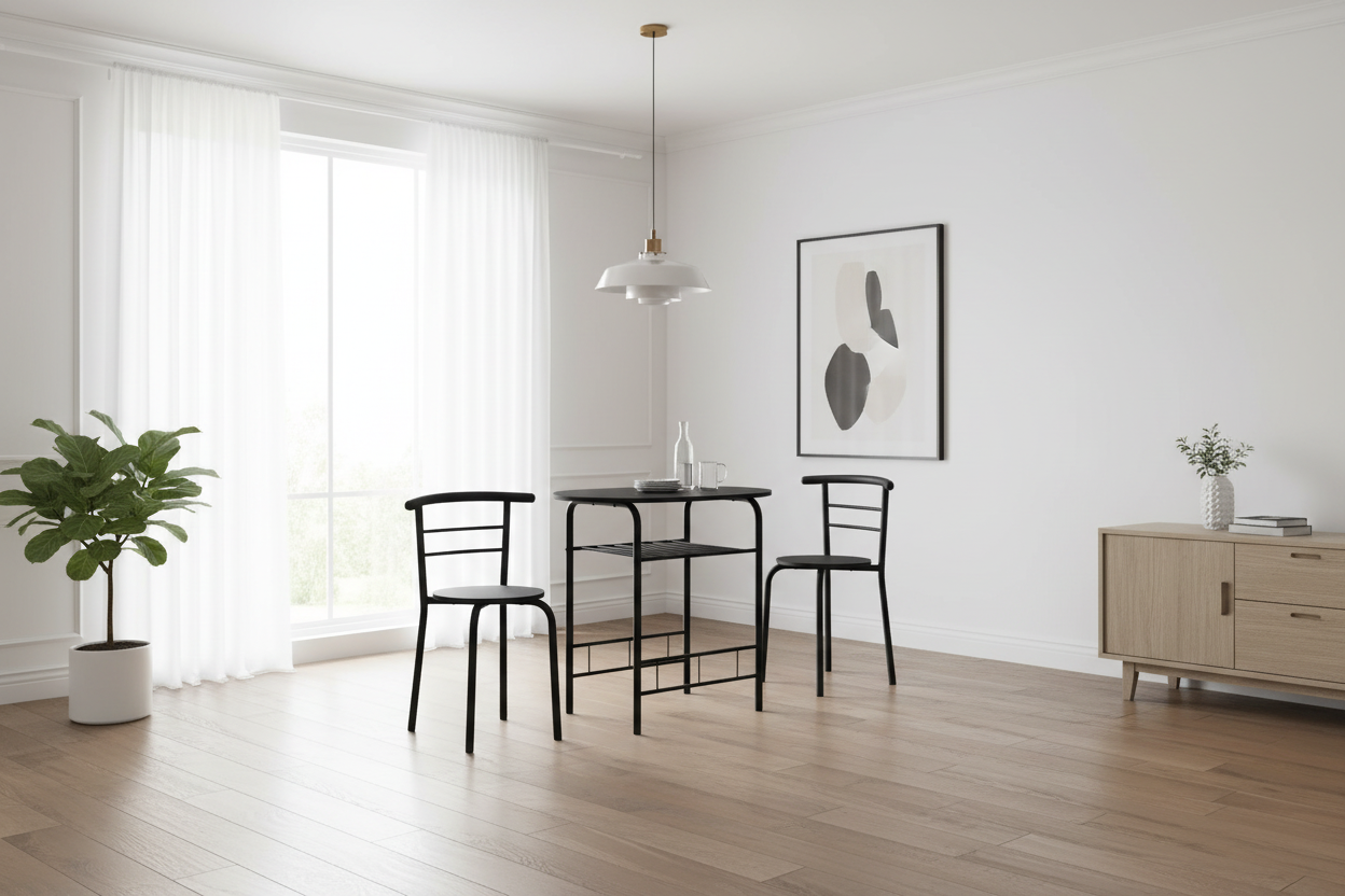 DINING SET - 3PCS SET / NATURAL TOP / WHITE METAL