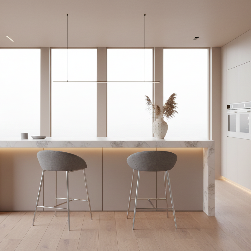 BARSTOOL - 2PCS / WHITE / CHROME BASE / COUNTER HEIGHT