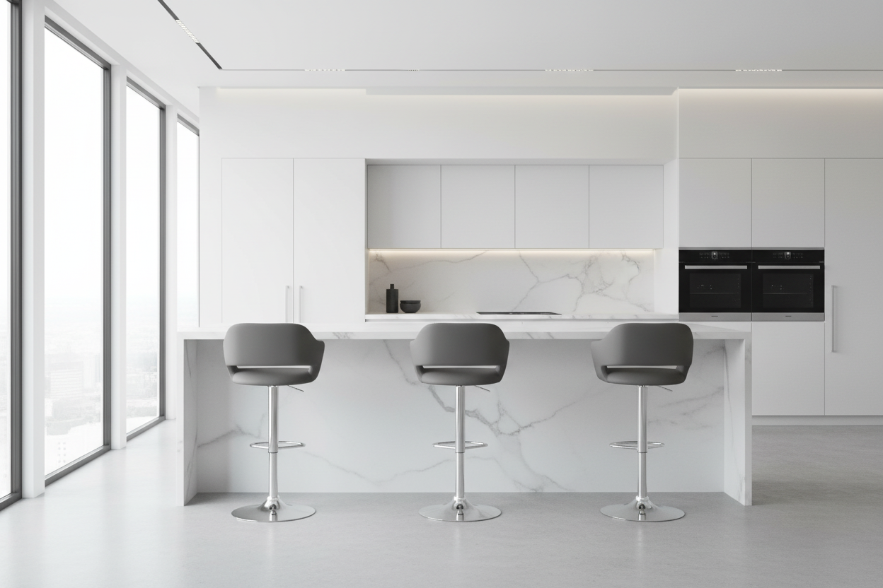 TABOURET DE BAR - NOIR / MÉTAL CHROME À LEVER HYDRAULIQUE