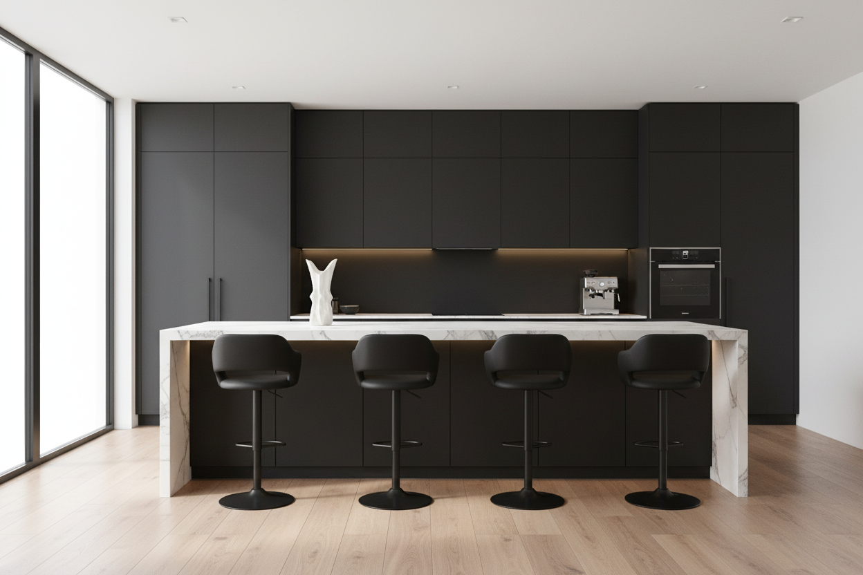 TABOURET DE BAR - NOIR / MÉTAL CHROME À LEVER HYDRAULIQUE