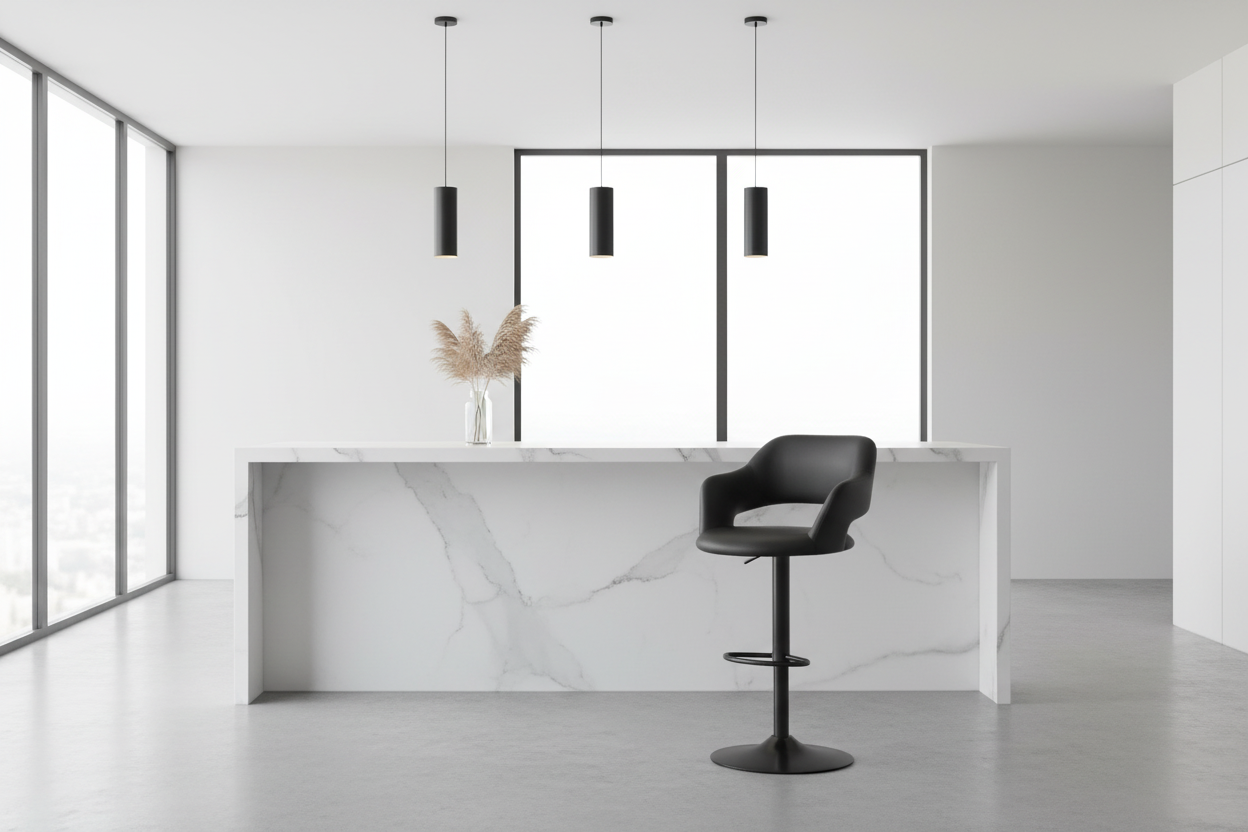 TABOURET DE BAR - NOIR / MÉTAL CHROME À LEVER HYDRAULIQUE