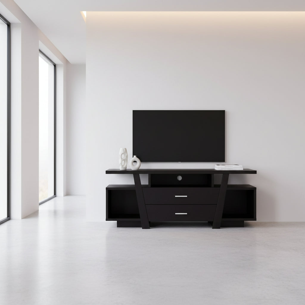 TV STAND - 60"L / DARK TAUPE WITH 2 STORAGE DRAWERS