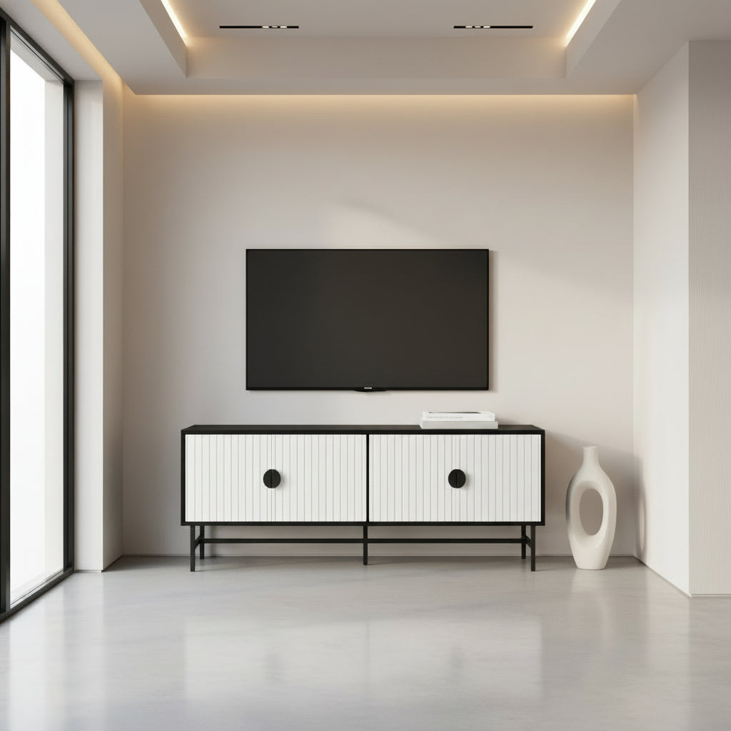 TV STAND - 60"L / BLACK WITH BLACK METAL