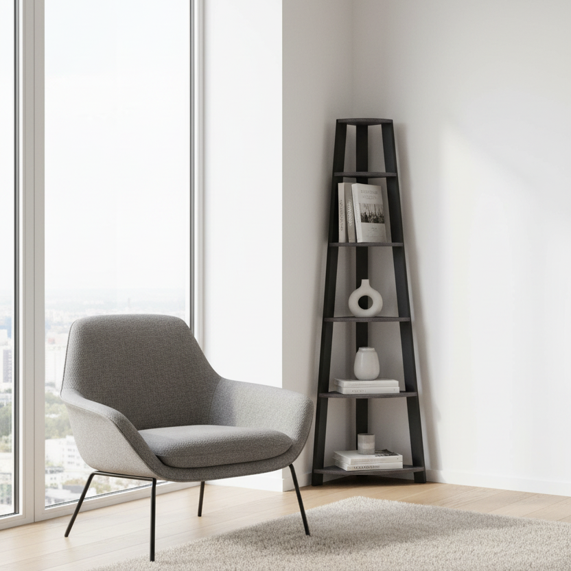 BIBLIOTHÈQUE - 72""H / ACCENT DE COIN GRIS INDUSTRIEL ETAGERE