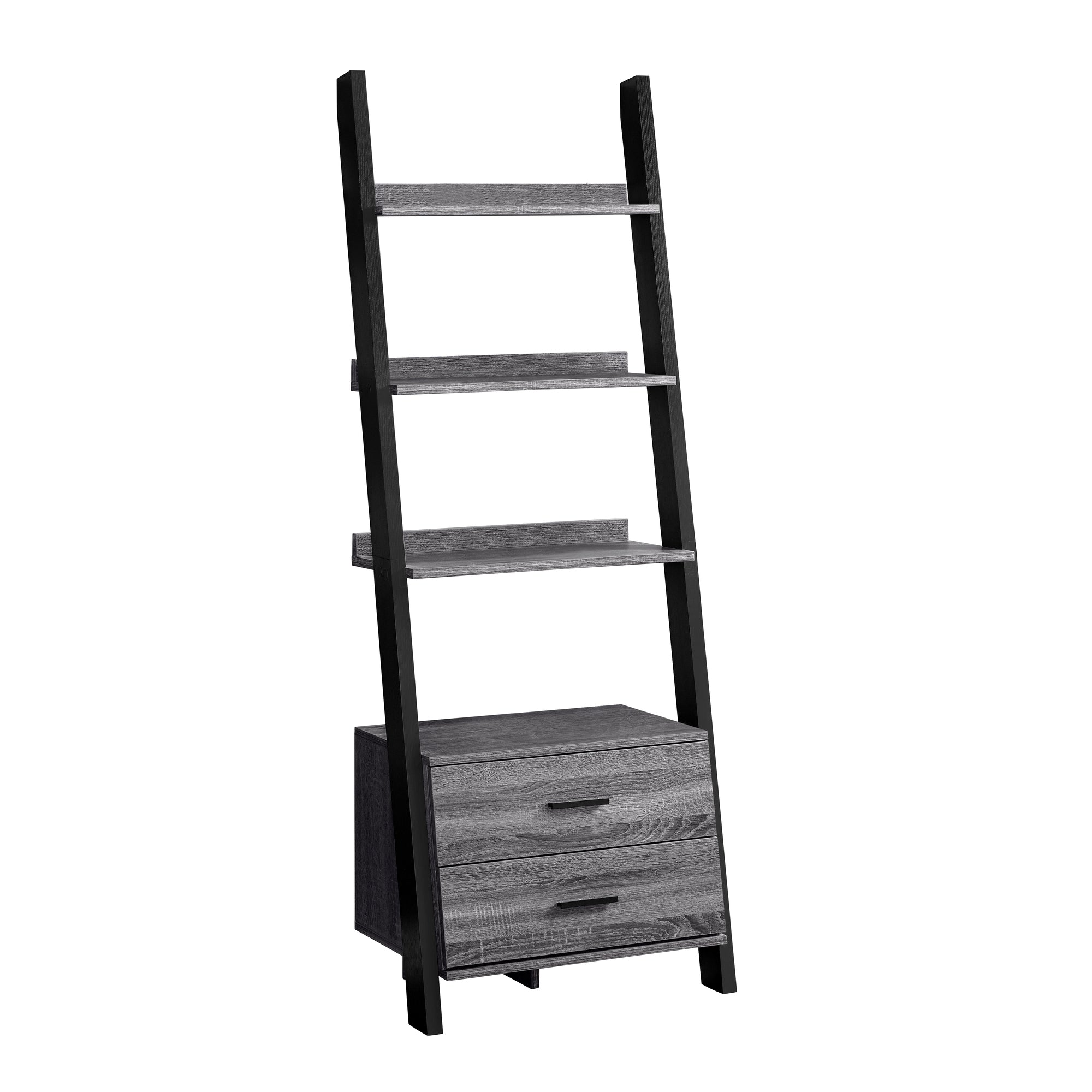 BOOKCASE - 69"H / ESPRESSO LADDER W/ 2 STORAGE DRAWERS