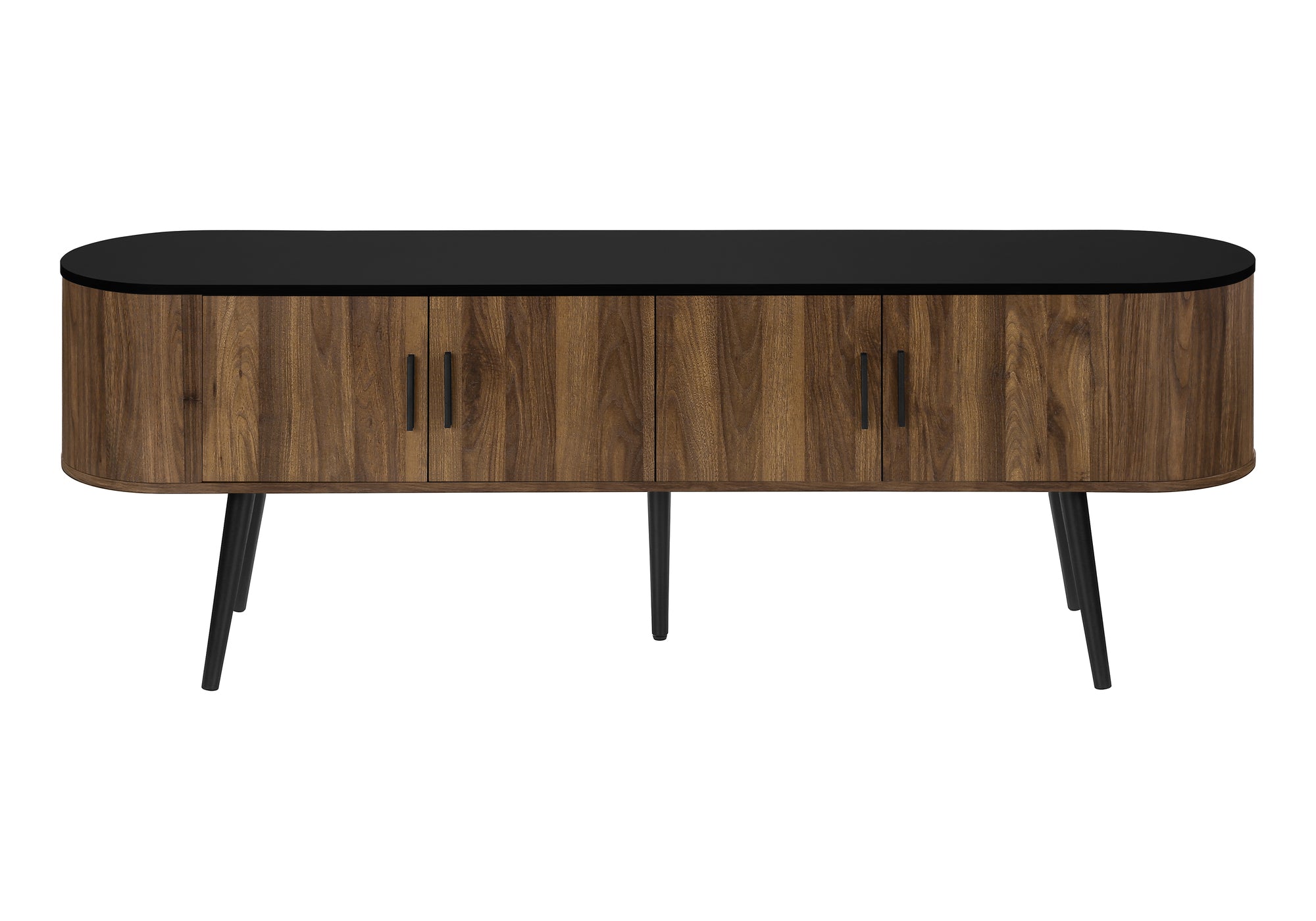 TV Stand - 72"L / Black with 4 Brown Wood-Look Doors